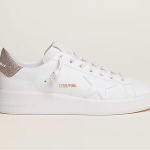 Golden Goose White and Silver Purestar Sneakers